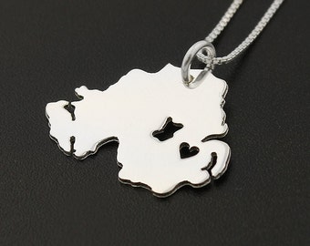 Northern Ireland necklace Pendant personalized sterling silver i love Northern Ireland necklace with heart  Best Gift idea hometown jewelry