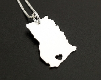 Ghana Necklace Engravable sterling silver personalized I love Ghana Country necklace heart Box chain long distance relationship gift Africa