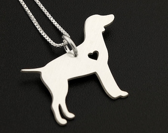 Sterling Silver German Pointer Necklace with Heart Pendant – Italian Box Chain