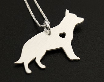 German Shepherd necklace sterling silver dog breeds pendant w/ Heart - Love Pet Jewelry Italian chain Women Best Cute Gift - Memorial Gift