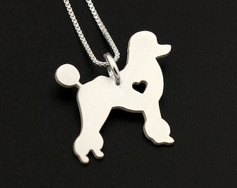 Sterling Silver Poodle Necklace - Heart Cutout, Italian Chain