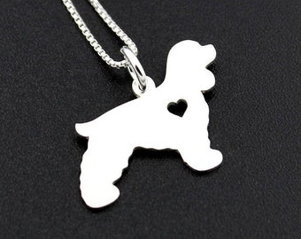 Cocker Spaniel necklace sterling silver dog breeds pendant w/ Heart - Love Pet Jewelry Italian chain Women Best Cute Gift Personalized