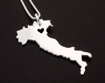 Sterling Silver Italy Necklace – Personalized Country Jewelry with Heart