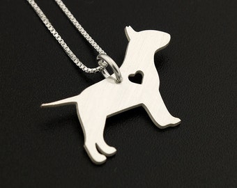 Bull Terrier necklace sterling silver dog breeds pendant w/ Heart - Love Pet Jewelry Italian chain Women Best Cute Gift , Memorial Gift