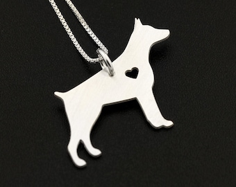 Doberman necklace sterling silver dog breeds pendant w/ Heart - Love Pet Jewelry Italian chain Women Best Cute Gift , engrave Memorial Gift