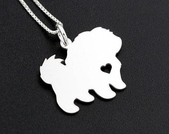 Shih Tzu necklace sterling silver dog breeds pendant w/ Heart - Love Pet Jewelry Italian chain Women Best Cute Gift Personalized