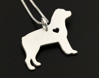 Sterling Silver Rottweiler Necklace – Dog Breed Heart Pendant