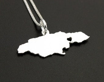 Jamaica necklace engravable sterling silver personalized i love Jamaica Country necklace heart, Box style chain long distance relation gift