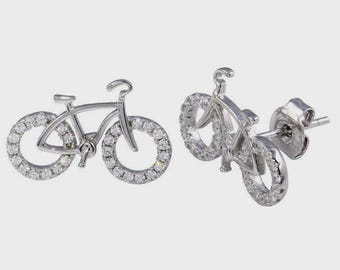 Sterling Silver Bicycle CZ Earrings for women Stud Earrings