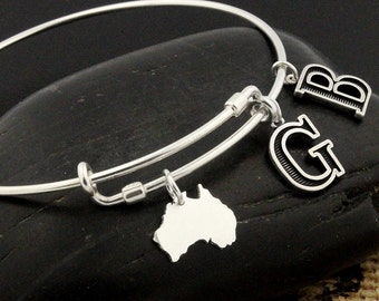 Love Australia Expandable Bangle Bracelet STERLING SILVER Personalized Initial Charm Adjustable bracelet Best friend gift