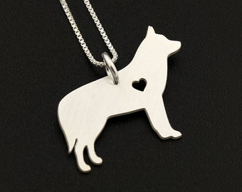 Sterling Silver Siberian Husky Necklace - Engraved Dog Breed Pendant