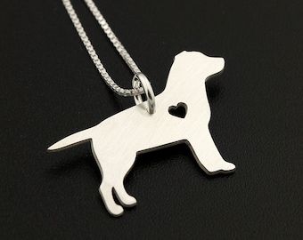 Sterling Silver Labrador Retriever Necklace with Heart Pendant – Italian Box Chain