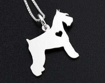 Schnauzer necklace Personalized Engraveable sterling silver Schnauzer breed pendant With Heart - Dog Breed Jewelry Best Memorial Pet Gift