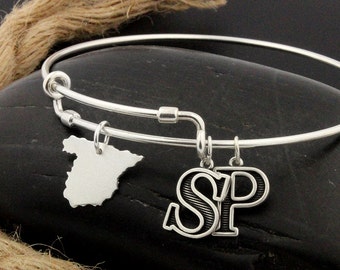 Love Spain Expandable Bangle Bracelet STERLING SILVER Personalized Initial Charm Adjustable bracelet Best friend gift