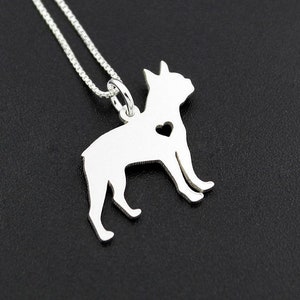 Boston Terrier necklace sterling silver dog breeds pendant w/ Heart  Love Pet Jewelry Italian chain Women Best Cute Gift Personalized memory