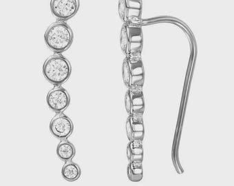 Sterling Silver 925 Climbing Circle Shape Line Earrings with Cubic Zirconia Stones