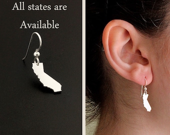 California Earrings State earrings All STATES are available sterling silver state earring French wire hometown jewelry quantity one Pair