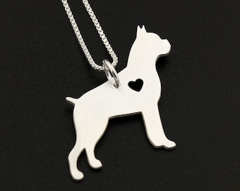 Boxer necklace Personalized sterling silver dog breeds pendant w/ Heart - Love Pet Jewelry Italian chain Women Best Cute Gift Memorial Gift