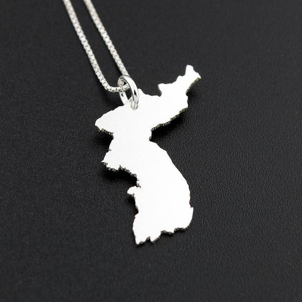 Korea necklace sterling silver personalized  i love Korea necklace with Box style chain  Korea country charm Necklace