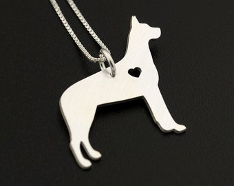 Sterling Silver Great Dane Necklace – Dog Breed Heart Pendant, Italian Chain