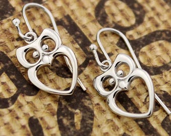 Sterling Silver 925 Dangling Drop Owl Earrings with Fish Hook Style, Women Jewelry