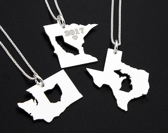 personalized state in state necklace long distance relationship gift  girlfriend gift , best friend gift , college gift state inside state