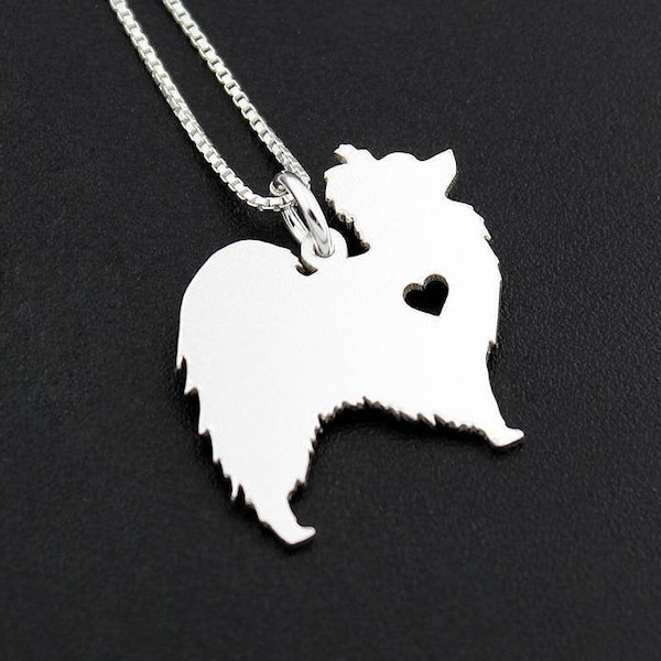 Papillon necklace sterling silver dog breeds pendant w/ Heart - Love Pet Jewelry Italian chain Women Best Cute Gift Personalized Toy Spaniel