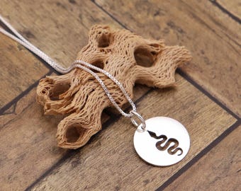 Sterling Silver Snake Necklace, Round Reptile Pendant, Minimal Boho Animal Jewelry Gift for Her