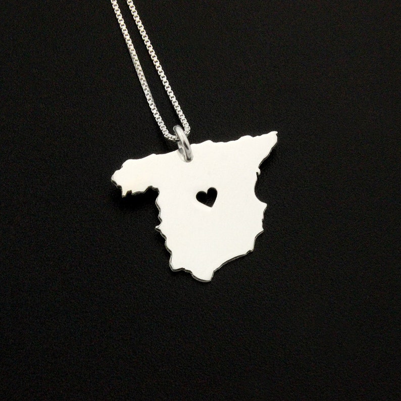 Spain necklace personalized sterling silver i love Spain Country necklace with heart , Box style chain , long distance relationship gift image 1