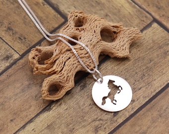 Sterling Silver Rearing Horse Necklace, Round Animal Pendant, Gift for Horse Lovers