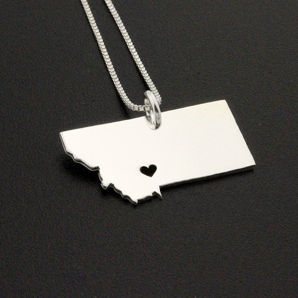 Montana State necklace Personalized engraved Montana necklace sterling silver Montana state necklace with heart - Hometown Memory Gift