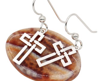 Sterling Silver Cross Earrings, Christian Dangle Earrings for Women, Geometric Faith Jewelry, Religious Gift, Handmade Minimalist Earrings