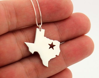 Texas necklace Personalized sterling silver Texas state necklace with Star comes with Box chain Hometown Jewelry Name necklace  (org 1)