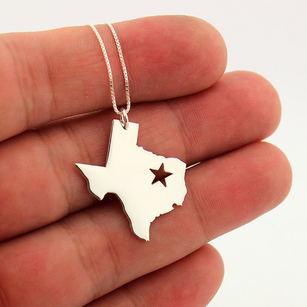 Texas necklace Personalized sterling silver Texas state necklace with Star comes with Box chain Hometown Jewelry Name necklace  (org 1)