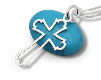 Sterling Silver Cutout Cross Necklace for Women – Satin Matte Finish, Ornate Handmade Christian Jewelry Gift