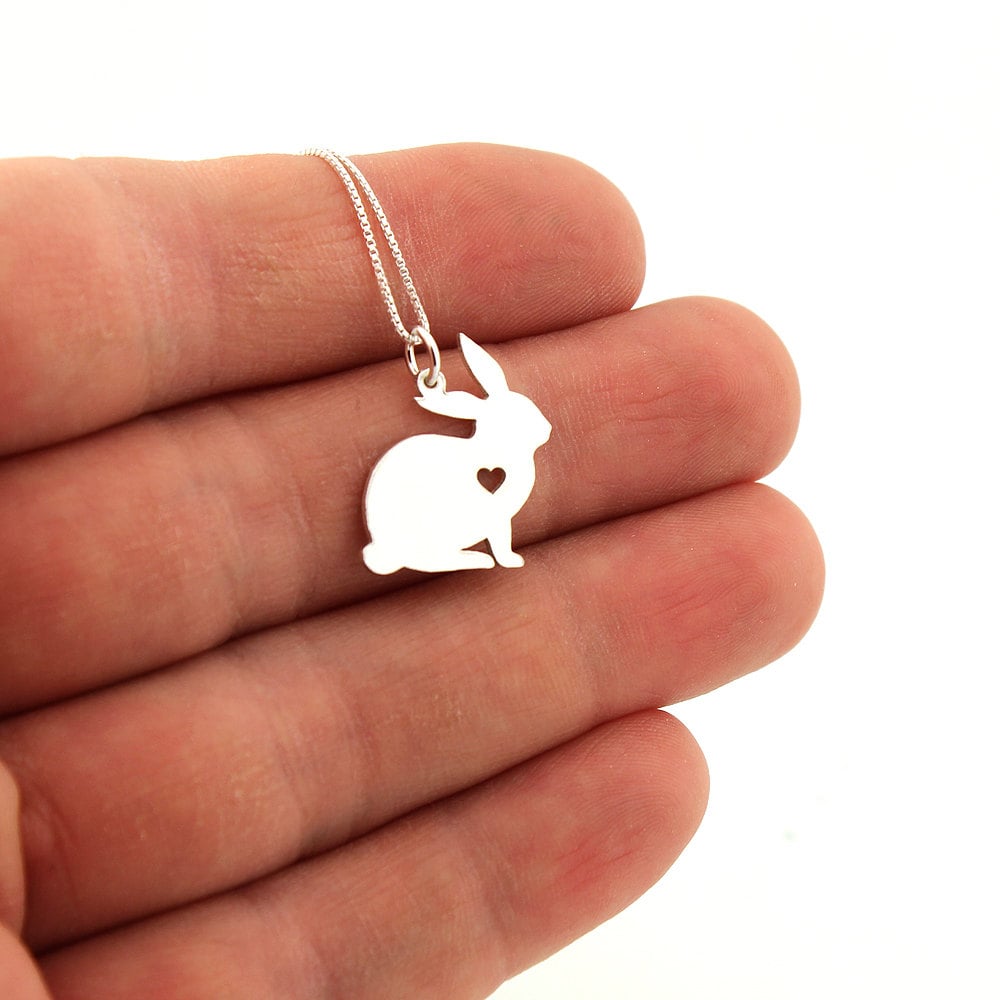 Bunny Necklace Sterling Silver Rabbit Necklace Pendant W/ Heart