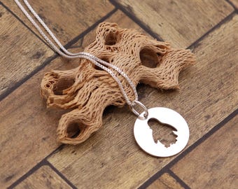 Sterling Silver Penguin Necklace, Round Animal Pendant, Minimal Nature Jewelry Gift for Her