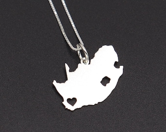 South Africa Necklace Silver  Engravable Map Jewelry  Personalized African Necklace for Women Custom Name Date