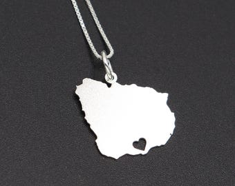 Uruguay Map Necklace Silver – Personalized Engravable Uruguay Pendant – Custom long distance relationships gifts