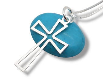 Sterling Silver Cross Necklace for Women – Open Cut Design, Satin Matte Finish, Handmade Christian Jewelry Gift