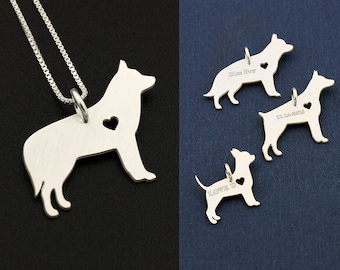 Siberian Husky necklace sterling silver dog breeds pendant w/ Heart - Love Pet Jewelry Italian chain Women personalized - Memorial Gift