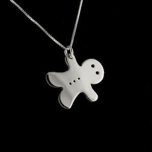 Sterling silver Gingerbread man necklace Gingerbread man pendant with sterling silver box chain image 2