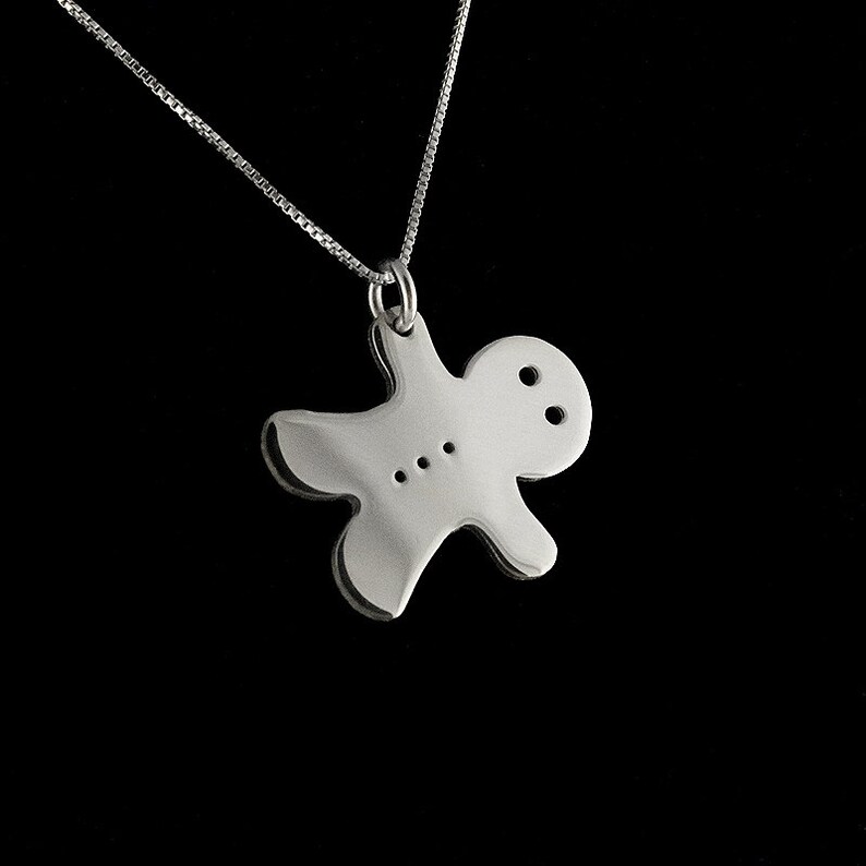 Sterling silver Gingerbread man necklace Gingerbread man pendant with sterling silver box chain image 2