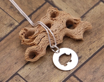 Sterling Silver Hedgehog Necklace, Round Animal Pendant, Minimal Nature Jewelry Gift for Her