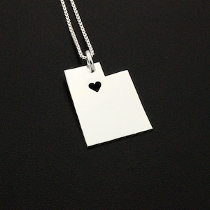 Utah necklace Personalized sterling silver Utah state necklace with heart comes with Box style chain - engraveable Hometown gift