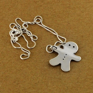 Sterling silver Gingerbread man necklace Gingerbread man pendant with sterling silver box chain image 1