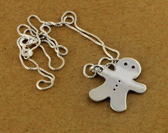 Sterling silver Gingerbread man necklace Gingerbread man pendant with sterling silver box chain