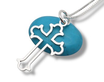 Sterling Silver Ornate Cross Necklace for Women – Satin Matte Finish, Elegant Cutout Christian Pendant, Handmade Gift