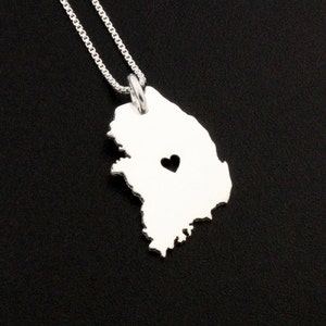 South Korea necklace sterling silver personalized  i love Korea necklace with heart comes with Box style chain  Korea country charm Necklace
