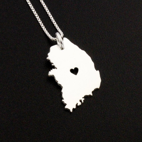 South Korea necklace sterling silver personalized  i love Korea necklace with heart comes with Box style chain  Korea country charm Necklace